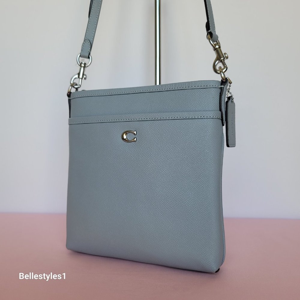 COACH Kitt Crossgrain Leather Messenger Crossbody- Grey Blue color ⭐ - Picture 4 of 16